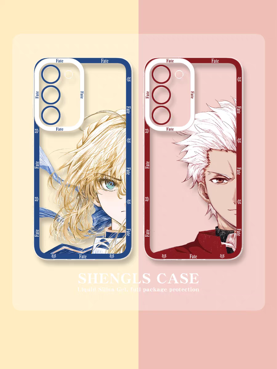 Japanese Anime Fate Stay Night Half Big Face Drawing Style | Artoria Pendragon Saber Tohsaka Rin Medusa Gilgamesh Emiya Shirou Kotomine Kirei Matou Sakura - Phone Case Samsung Galaxy S26 S25 S24 S23 S22 S21 FE Ultra Edge