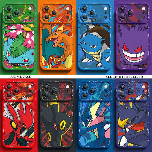 Japanese Cartoon Pokemon Silicone Case Close Up Fighting Version | Venusaur Charizard Blastoise Gengar Scizor Umbreon Greninja Garchomp - iPhone Case PLUS SE2 XS XR X 11 12 13 14 15 16 16e 17 17e Pro Promax 12mini 13mini