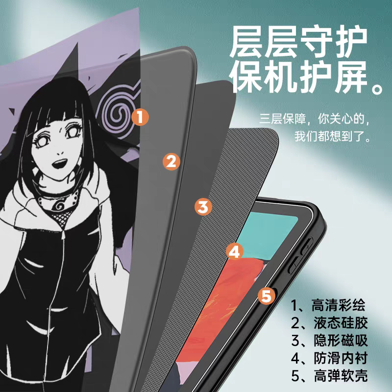 Japanese Anime Naruto Ninja Comic Style Protect Case with Pen Holder | Naruto Sakura Ten Ten Sasuke Lee Neji Hinata Gaara - iPad Mini 4,5,6,7 / iPad Air / iPad Pro 2025 2024 2022 2021 2020 2018