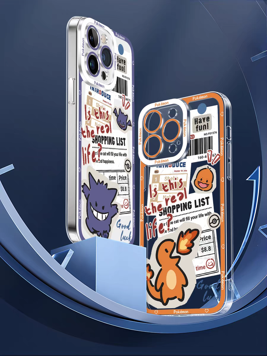 Japan Cartoon Have Fun Cute Memo Version | Pikachu Gengar Mewtwo Squirtle Psyduck Bulbasaur Charmander Gible - iPhone Case PLUS SE2 XS XR X 11 12 13 14 15 16 16e 17 17e Pro Promax 12mini 13mini