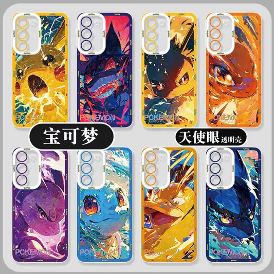 Japan Cartoon Pokemon Fighting Soul Version Part1 | Pikachu Gengar Eevee Charmander Mewtwo Squirtle Psyduck Lucario 8 Styles - Phone Case Samsung Galaxy S26 S25 S24 S23 S22 S21 FE Ultra Edge