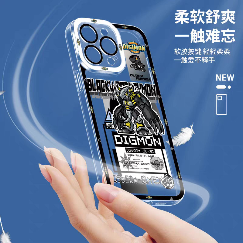 Anime Digimon Digital Monster Pixel Game Version | Black War Greymon Metal Garurumon Angewomon - iPhone Case PLUS SE2 XS XR X 11 12 13 14 15 16 16e 17 17e Pro Promax 12mini 13mini