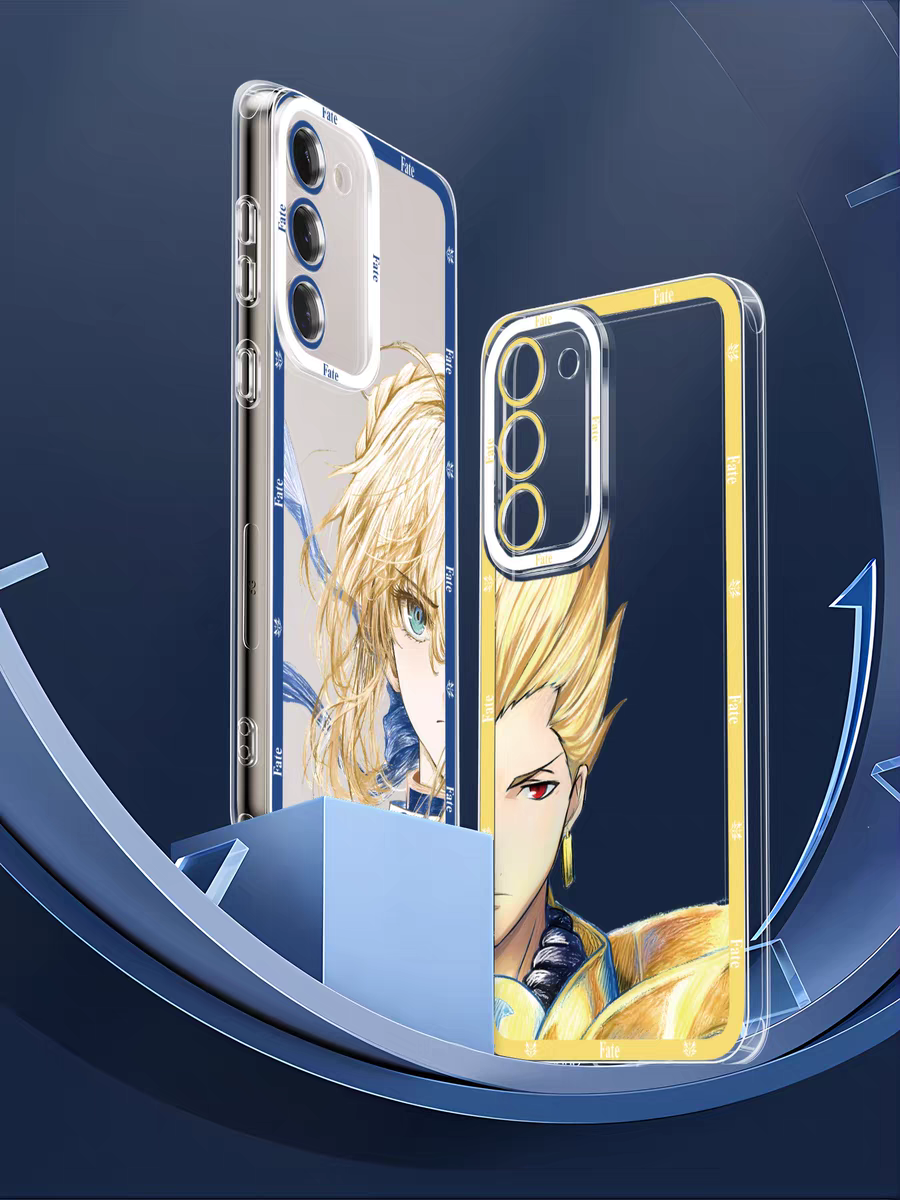 Japanese Anime Fate Stay Night Half Big Face Drawing Style | Artoria Pendragon Saber Tohsaka Rin Medusa Gilgamesh Emiya Shirou Kotomine Kirei Matou Sakura - Phone Case Samsung Galaxy S26 S25 S24 S23 S22 S21 FE Ultra Edge