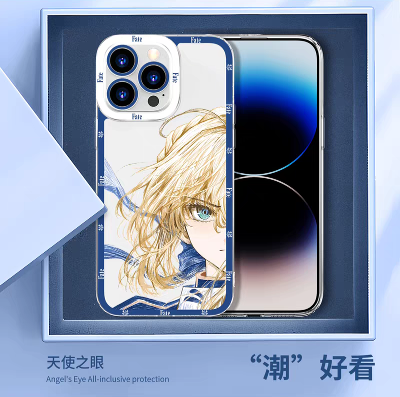 Japanese Anime Fate Stay Night Half Big Face Drawing Style | Artoria Pendragon Saber Tohsaka Rin Medusa Gilgamesh Emiya Shirou Kotomine Kirei Matou Sakura - iPhone Case PLUS SE2 XS XR X 11 12 13 14 15 16 16e 17 17e Pro Promax 12mini 13mini
