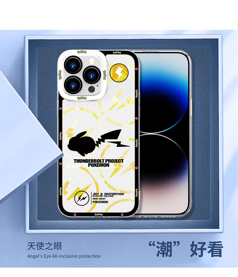 Japan Cartoon Pokemon Thunderbolt Project Version | Pikachu Gengar Squirtle Mewtwo Ash Greninja Charizard Rayquaza Lucario - iPhone Case PLUS SE2 XS XR X 11 12 13 14 15 16 16e 17 17e Pro Promax 12mini 13mini