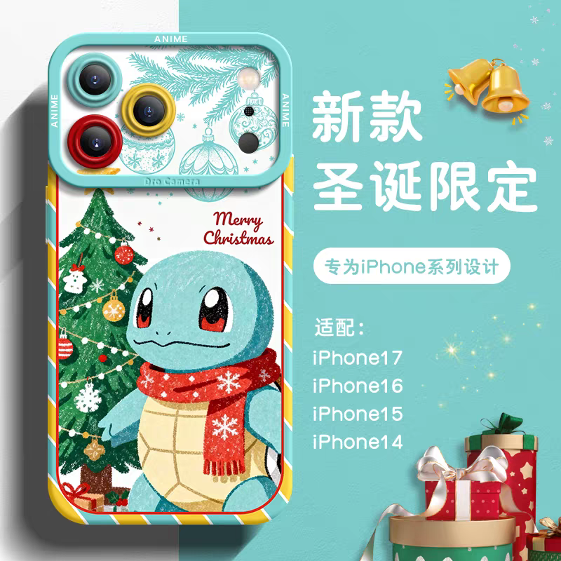 Japanese Cartoon Pokemon Silicone Case Christmas Version | Pikachu Bulbasaur Charmander Squartle Eevee Psyduck Genger Snorlax - iPhone Case PLUS SE2 XS XR X 11 12 13 14 15 16 16e 17 17e Pro Promax 12mini 13mini