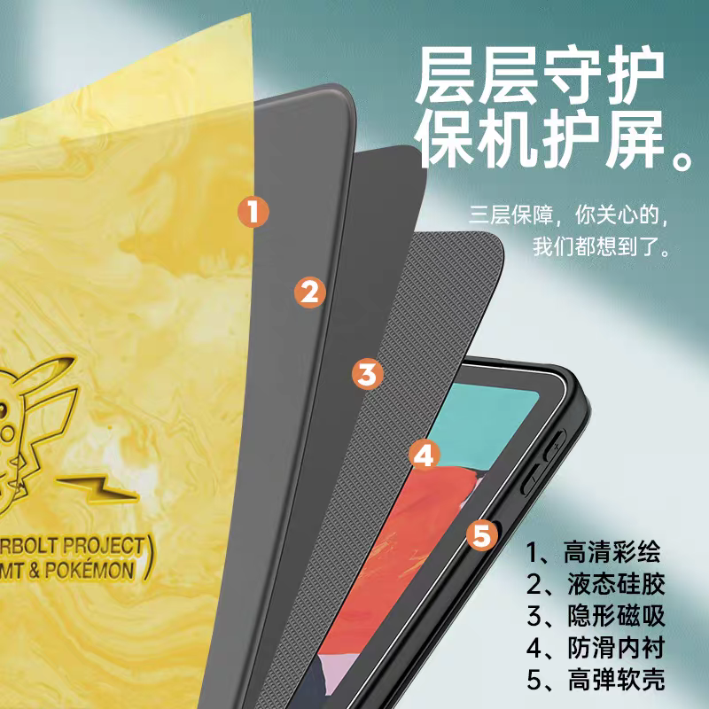 Japanese Cartoon Pokemon Protect Case with Pen Holder | Pikachu Charmander Charizard Rayquaza Snoriax Gengar - iPad Mini 4,5,6,7 / iPad Air / iPad Pro 2025 2024 2022 2021 2020 2018