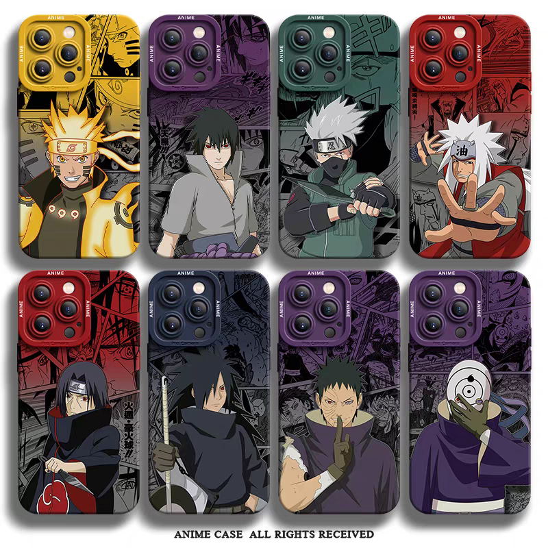 Japanese Cartoon Naruto Silicone Case Comic Anime Style | Kurama Naruto Sasuke Jiraiya Itachi Uchiha Madara Uchiha Obito - iPhone Case PLUS SE2 XS XR X 11 12 13 14 15 16 16e 17 17e Pro Promax 12mini 13mini