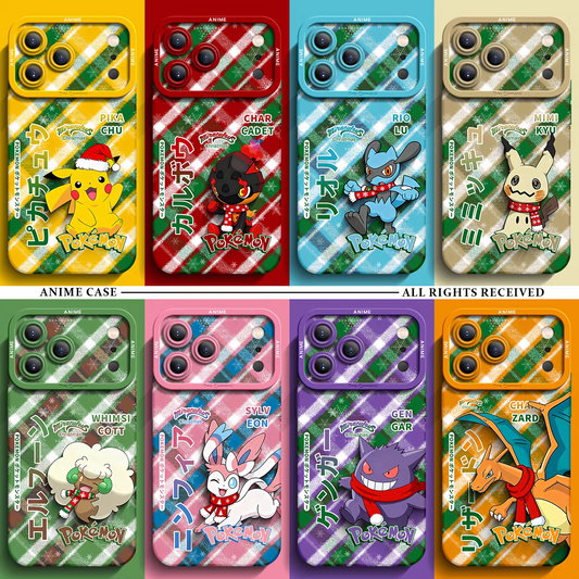 Japanese Cartoon Pokemon Silicone Case Winter Xmas Version | Pikachu Charcadet Riolu Mimikyu Whimsicott Sylveon Gengar Charizard - iPhone Case 6 7 8 PLUS SE2 XS XR X 11 12 13 14 15 16 16e 17 Pro Promax 12mini 13mini