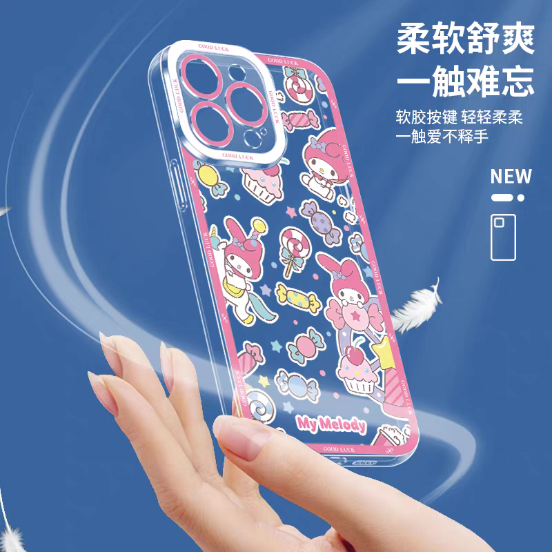 Japan Cartoon Sanrio Full Screen Sweets Pastel Style | Kuromi My Melody Hello Kitty Pompompurin Pochacco Tuxedosam Little Twin Stars Cinnamoroll - iPhone Case PLUS SE2 XS XR X 11 12 13 14 15 16 16e 17 17e Pro Promax 12mini 13mini