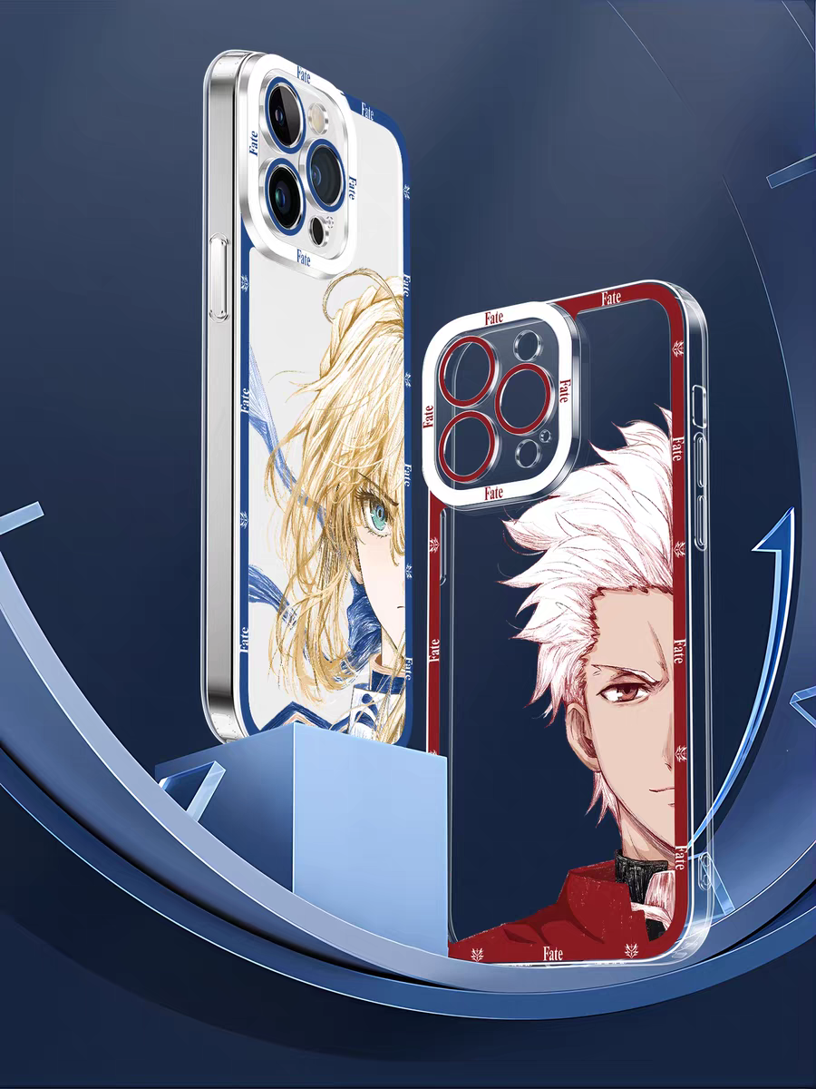 Japanese Anime Fate Stay Night Half Big Face Drawing Style | Artoria Pendragon Saber Tohsaka Rin Medusa Gilgamesh Emiya Shirou Kotomine Kirei Matou Sakura - iPhone Case PLUS SE2 XS XR X 11 12 13 14 15 16 16e 17 17e Pro Promax 12mini 13mini