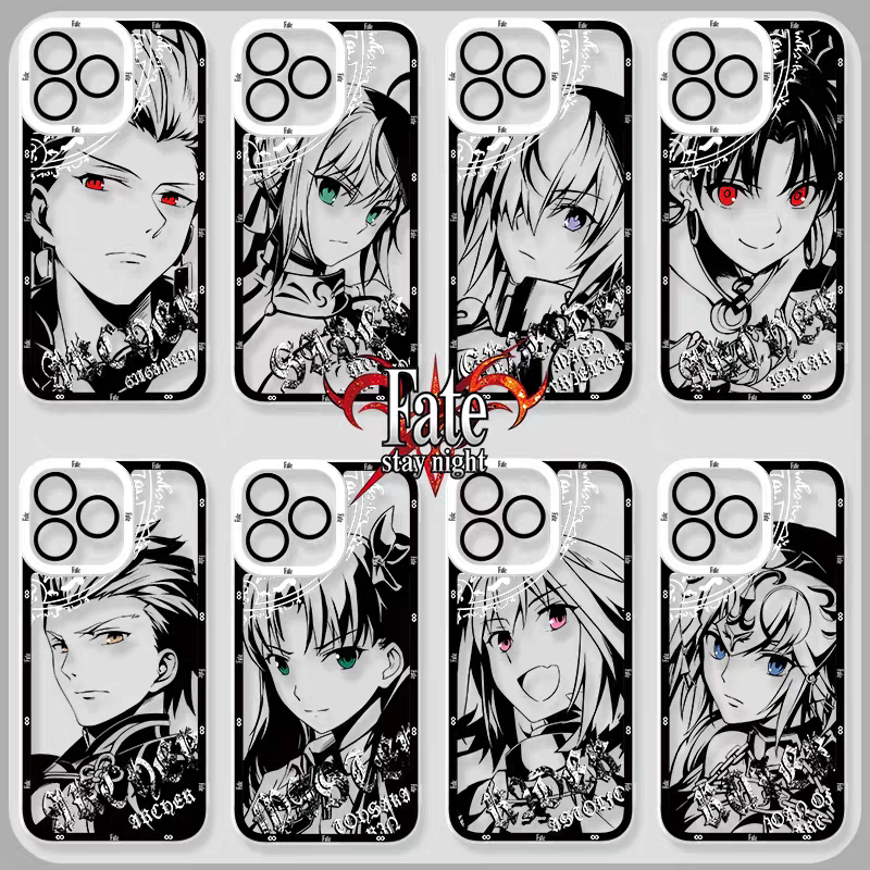 Japanese Anime Fate Stay Night Black Drawing with Colour Eyes Style | Gilgamesh Saber Mash Ishtar EMIYA Tohsaka Rin Astolfo Joan of Arc - iPhone Case PLUS SE2 XS XR X 11 12 13 14 15 16 16e 17 17e Pro Promax 12mini 13mini