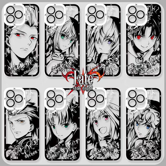 Japanese Anime Fate Stay Night Black Drawing with Colour Eyes Style | Gilgamesh Saber Mash Ishtar EMIYA Tohsaka Rin Astolfo Joan of Arc - iPhone Case PLUS SE2 XS XR X 11 12 13 14 15 16 16e 17 17e Pro Promax 12mini 13mini