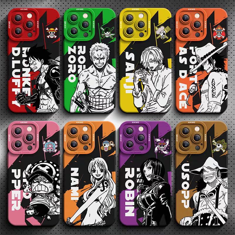 Japanese Cartoon One Piece Silicone Case Solo Version | Luffy Zoro Sanji Ace Chopper Nami Robin Usopp - iPhone Case PLUS SE2 XS XR X 11 12 13 14 15 16 16e 17 17e Pro Promax 12mini 13mini