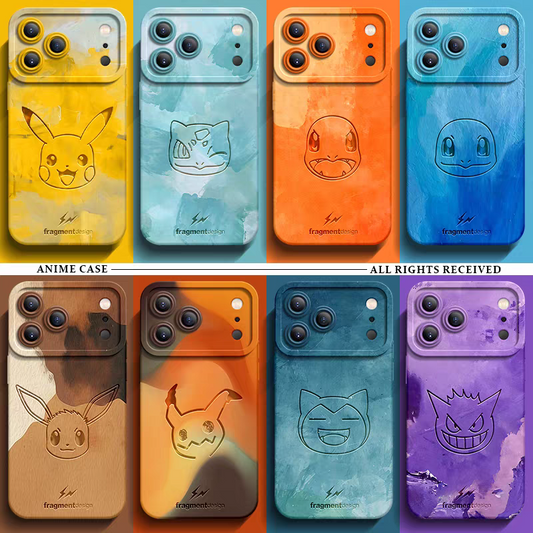 Japanese Cartoon Pokemon Silicone Case Oil Print | Pikachu Bulbasaur Charmander Squirtle Eevee Mimikyu Snoriax Gengar - iPhone Case PLUS SE2 XS XR X 11 12 13 14 15 16 16e 17 17e Pro Promax 12mini 13mini