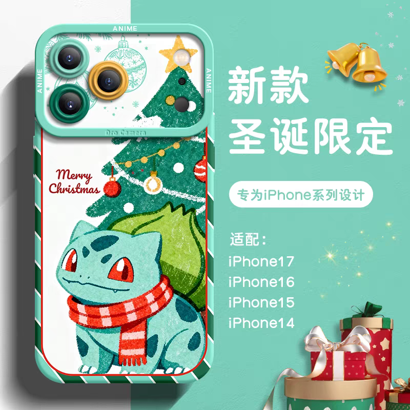 Japanese Cartoon Pokemon Silicone Case Christmas Version | Pikachu Bulbasaur Charmander Squartle Eevee Psyduck Genger Snorlax - iPhone Case PLUS SE2 XS XR X 11 12 13 14 15 16 16e 17 17e Pro Promax 12mini 13mini