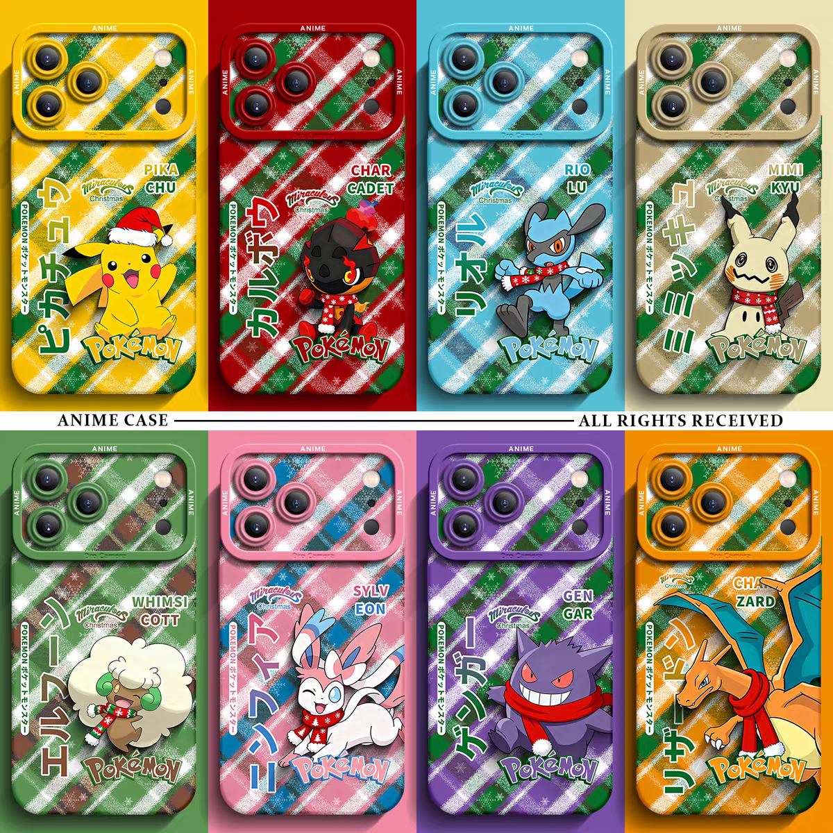 Japanese Cartoon Pokemon Silicone Case Winter Xmas Version | Pikachu Charcadet Riolu Mimikyu Whimsicott Sylveon Gengar Charizard - iPhone Case 6 7 8 PLUS SE2 XS XR X 11 12 13 14 15 16 16e 17 Pro Promax 12mini 13mini