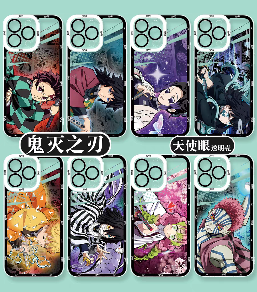 Japanese Anime Kimetsu no Yaiba Demon Slayer Horizontal Version | Tanjiro Giyuu Kocho Muichiro Zenitsu Obanai Mitsuri Akaza Hakuji - iPhone Case PLUS SE2 XS XR X 11 12 13 14 15 16 16e 17 17e Pro Promax 12mini 13mini