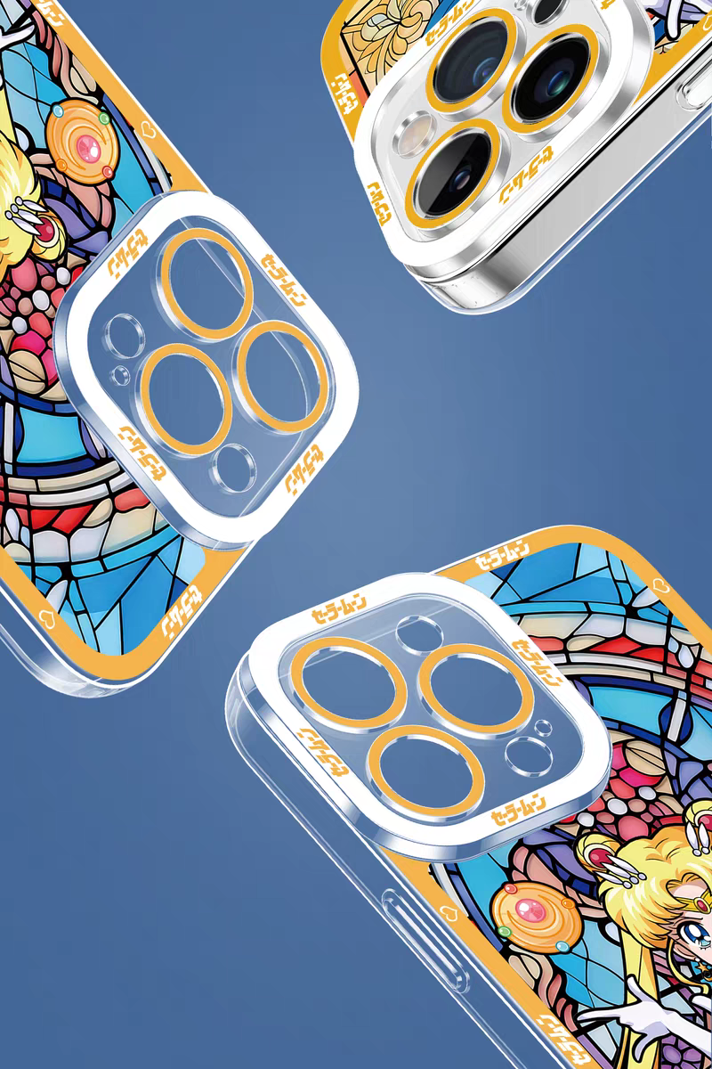 Japanese Cartoon Sailor Moon Phone Case Glass Window Style | Sailor Chibimoon Usagi Uranus - iPhone Case 7 8 PLUS SE2 XS XR X 11 12 13 14 15 16 16e 17 17e Pro Promax 12mini 13mini