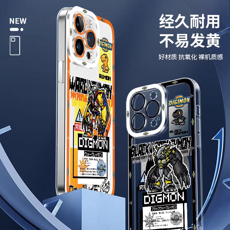 Anime Digimon Digital Monster Pixel Game Version | Black War Greymon Metal Garurumon Angewomon - iPhone Case PLUS SE2 XS XR X 11 12 13 14 15 16 16e 17 17e Pro Promax 12mini 13mini