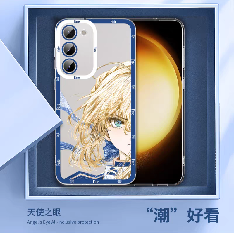 Japanese Anime Fate Stay Night Half Big Face Drawing Style | Artoria Pendragon Saber Tohsaka Rin Medusa Gilgamesh Emiya Shirou Kotomine Kirei Matou Sakura - Phone Case Samsung Galaxy S26 S25 S24 S23 S22 S21 FE Ultra Edge