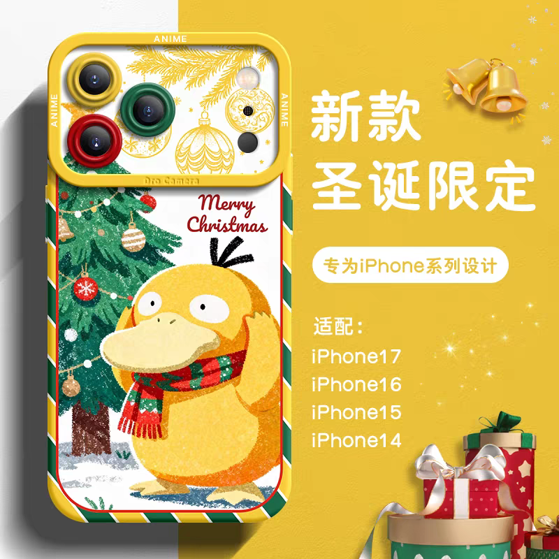 Japanese Cartoon Pokemon Silicone Case Christmas Version | Pikachu Bulbasaur Charmander Squartle Eevee Psyduck Genger Snorlax - iPhone Case PLUS SE2 XS XR X 11 12 13 14 15 16 16e 17 17e Pro Promax 12mini 13mini