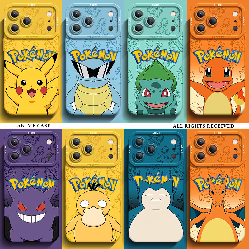 Japanese Cartoon Pokemon Silicone Case | Pikachu Squirtle Bulbasaur Charmander Gengar Psyduck Snoriax Charizard - iPhone Case PLUS SE2 XS XR X 11 12 13 14 15 16 16e 17 17e Pro Promax 12mini 13mini