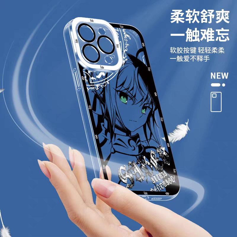 Japanese Anime Fate Stay Night Black Drawing with Colour Eyes Style | Mordred - iPhone Case 7 8 PLUS SE2 XS XR X 11 12 13 14 15 16 16e 17 17e Pro Promax 12mini 13mini