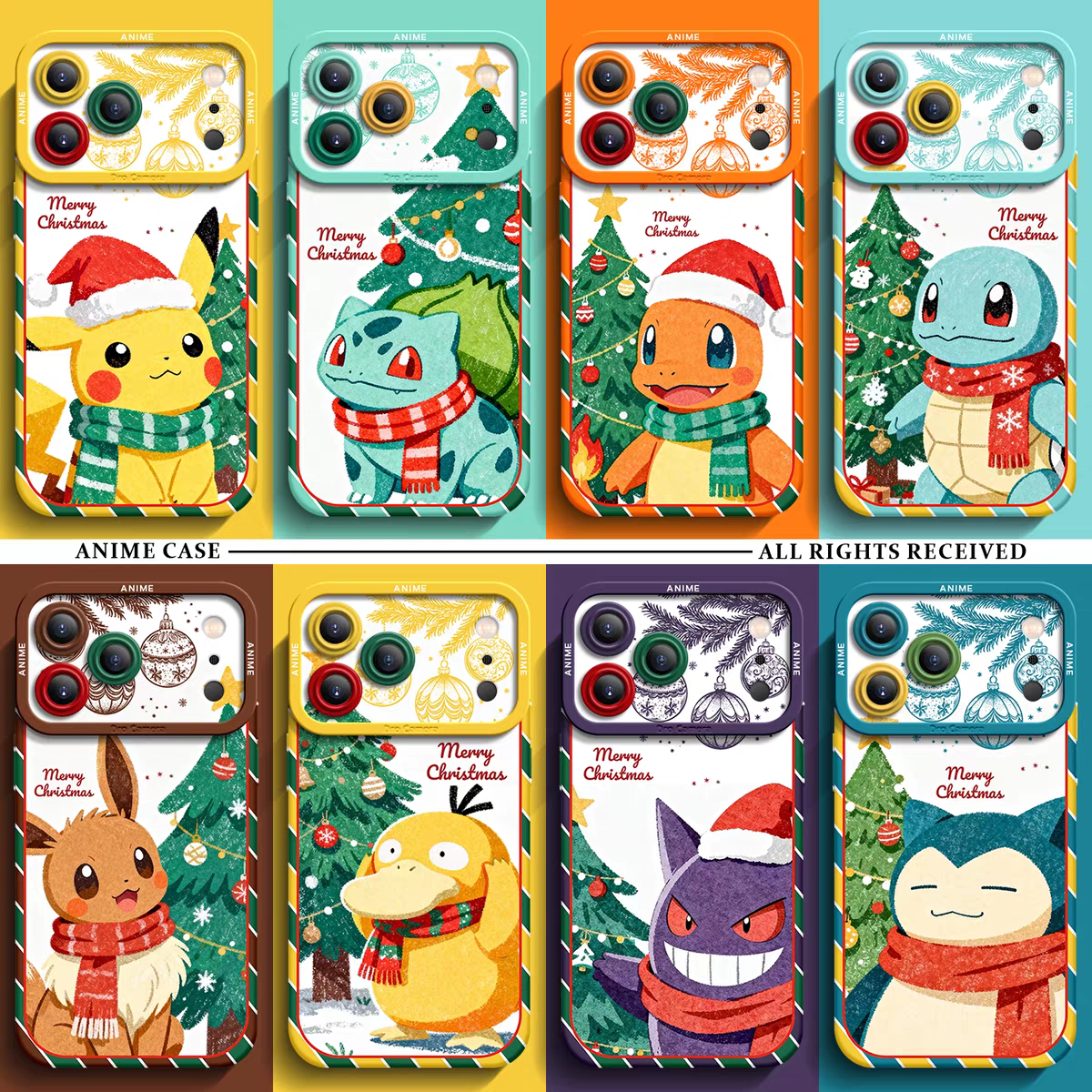 Japanese Cartoon Pokemon Silicone Case Christmas Version | Pikachu Bulbasaur Charmander Squartle Eevee Psyduck Genger Snorlax - iPhone Case 6 7 8 PLUS SE2 XS XR X 11 12 13 14 15 16 16e 17 Pro Promax 12mini 13mini