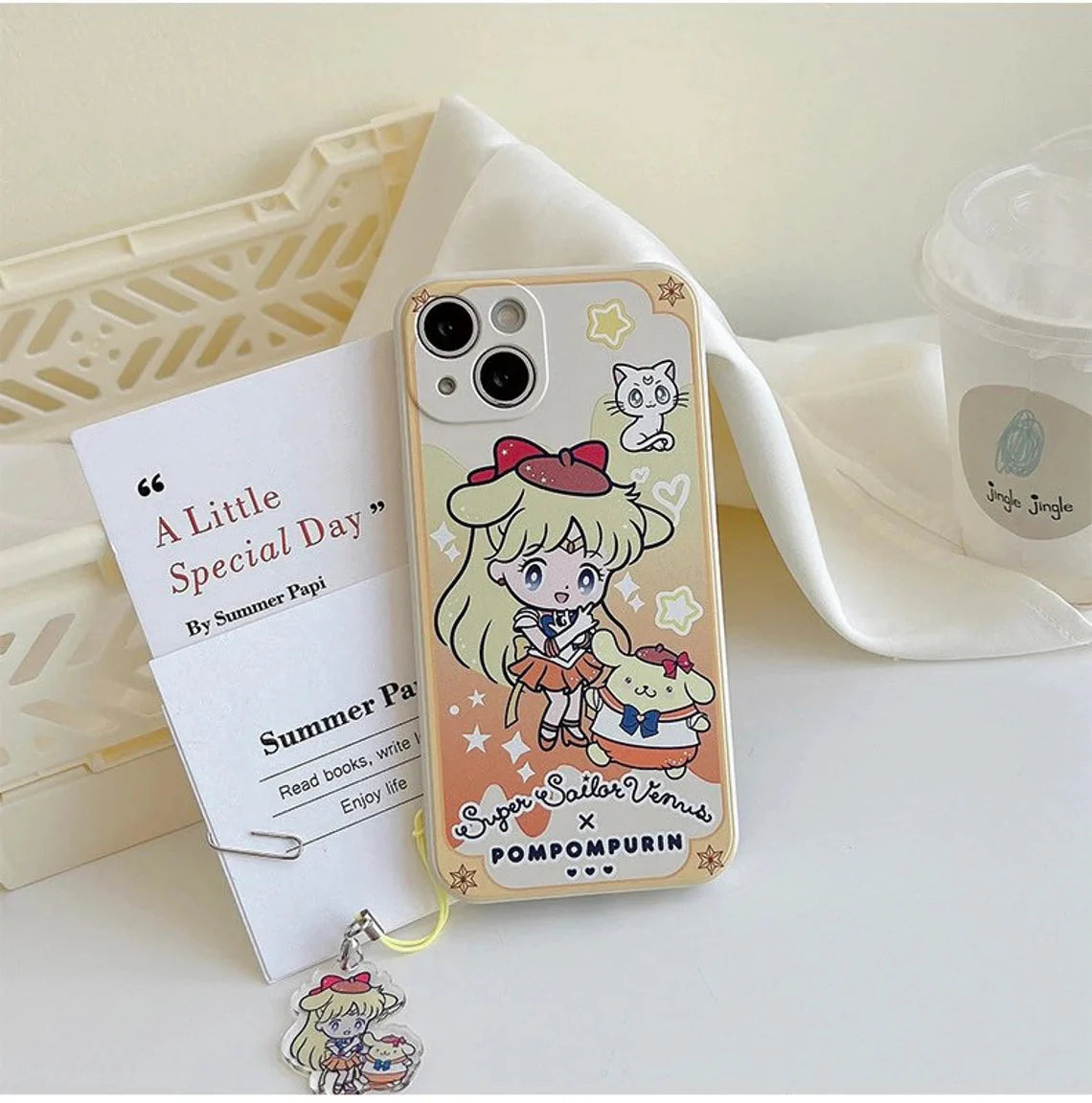 White Sailor Moon with Phone Strap KT MM KU CN PN iPhone Case 6 7 8 PLUS SE2 XS XR X 11 12 13 14 15 16 Pro Promax 12mini 13mini KawaiiGiftLand