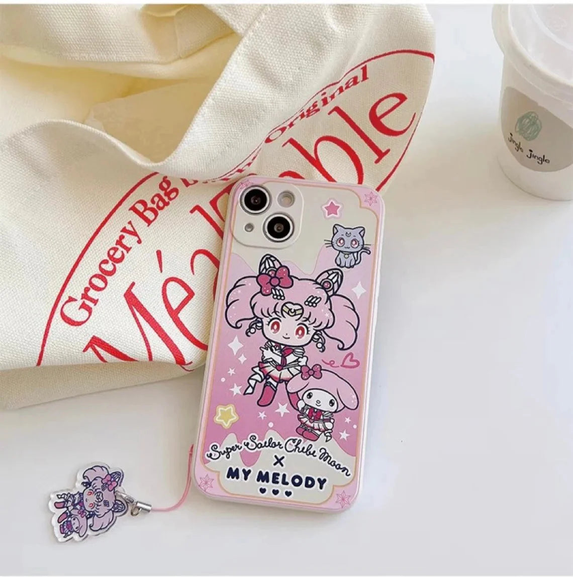 White Sailor Moon with Phone Strap KT MM KU CN PN iPhone Case 6 7 8 PLUS SE2 XS XR X 11 12 13 14 15 16 Pro Promax 12mini 13mini KawaiiGiftLand