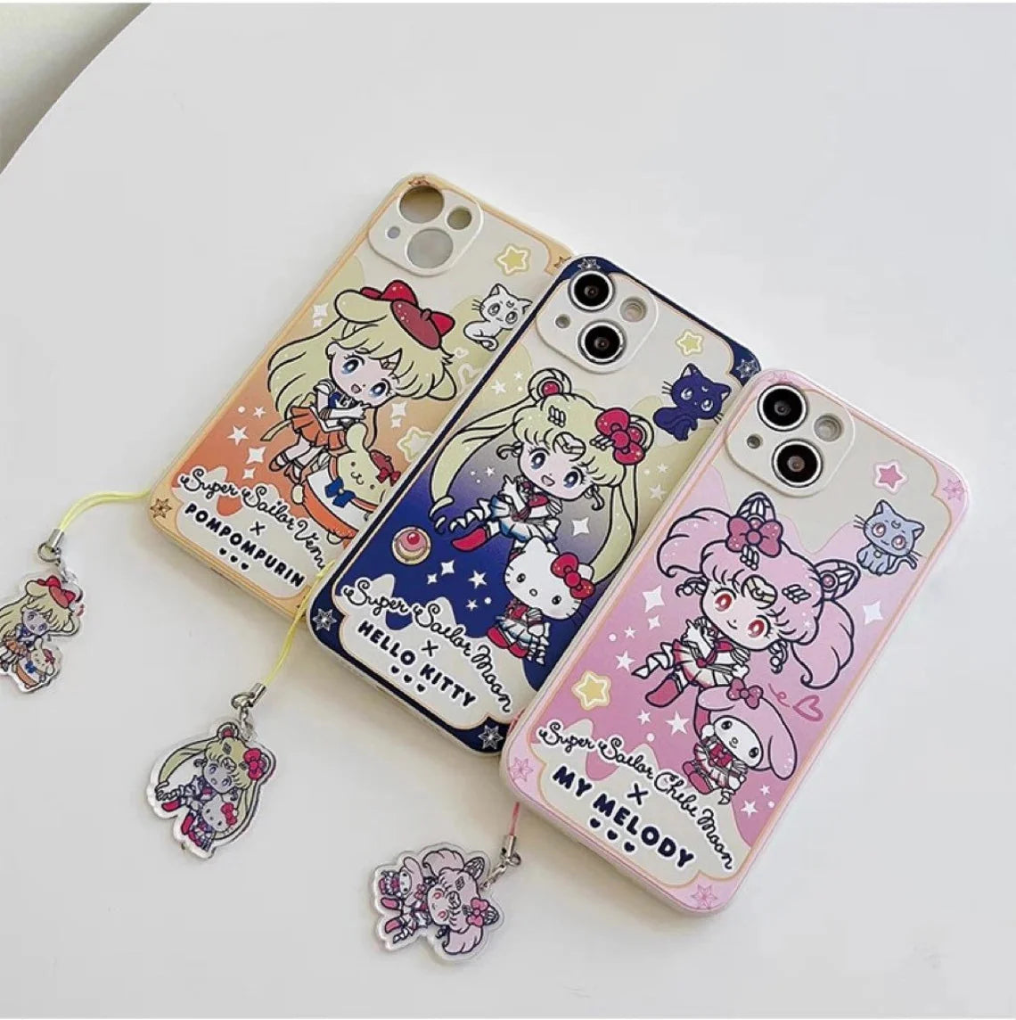 White Sailor Moon with Phone Strap KT MM KU CN PN iPhone Case 6 7 8 PLUS SE2 XS XR X 11 12 13 14 15 16 Pro Promax 12mini 13mini KawaiiGiftLand