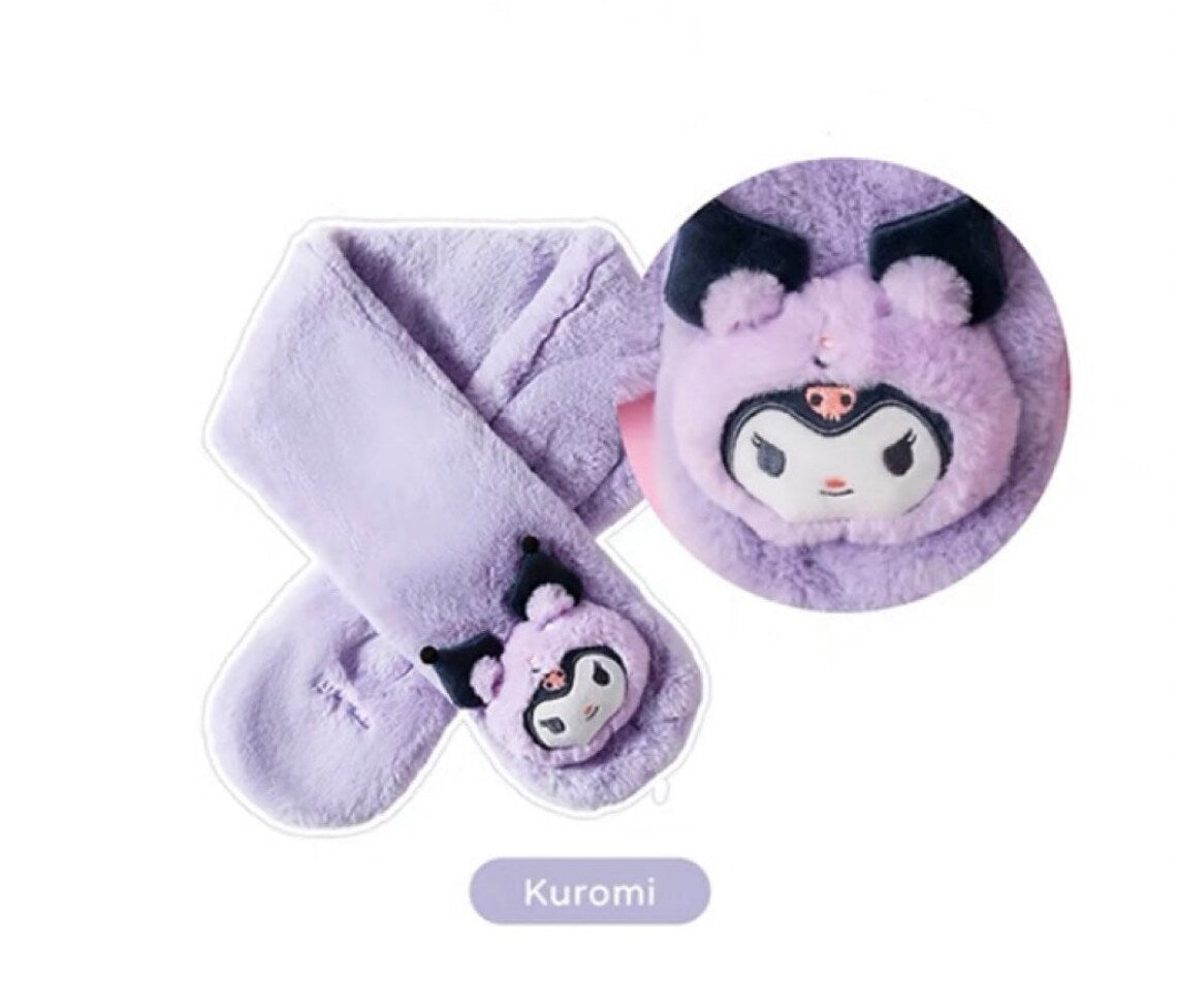 Sanrio My Melody Kuromi Cinnamoroll Animals Fluffy Scarf Winter Accessories KawaiiGiftLand