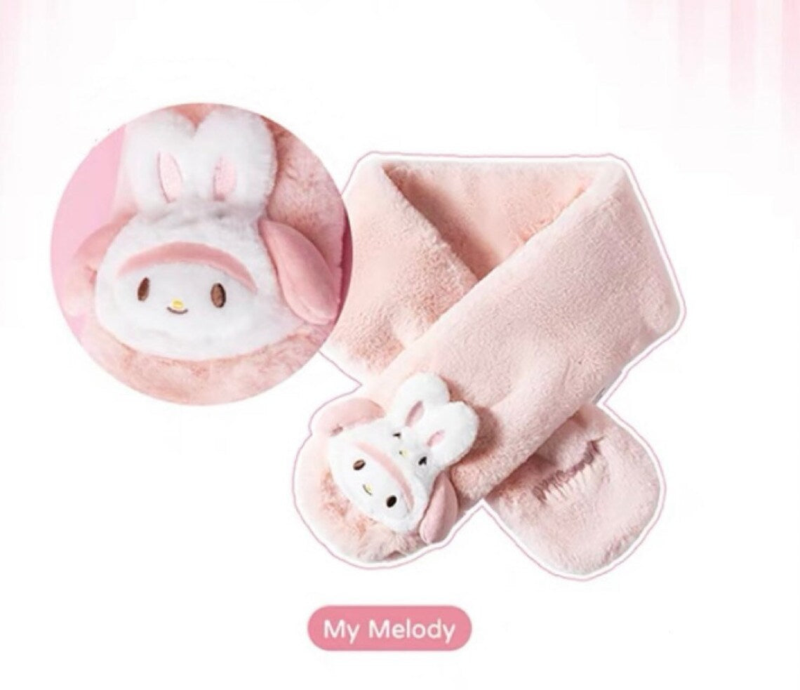 Sanrio My Melody Kuromi Cinnamoroll Animals Fluffy Scarf Winter Accessories KawaiiGiftLand