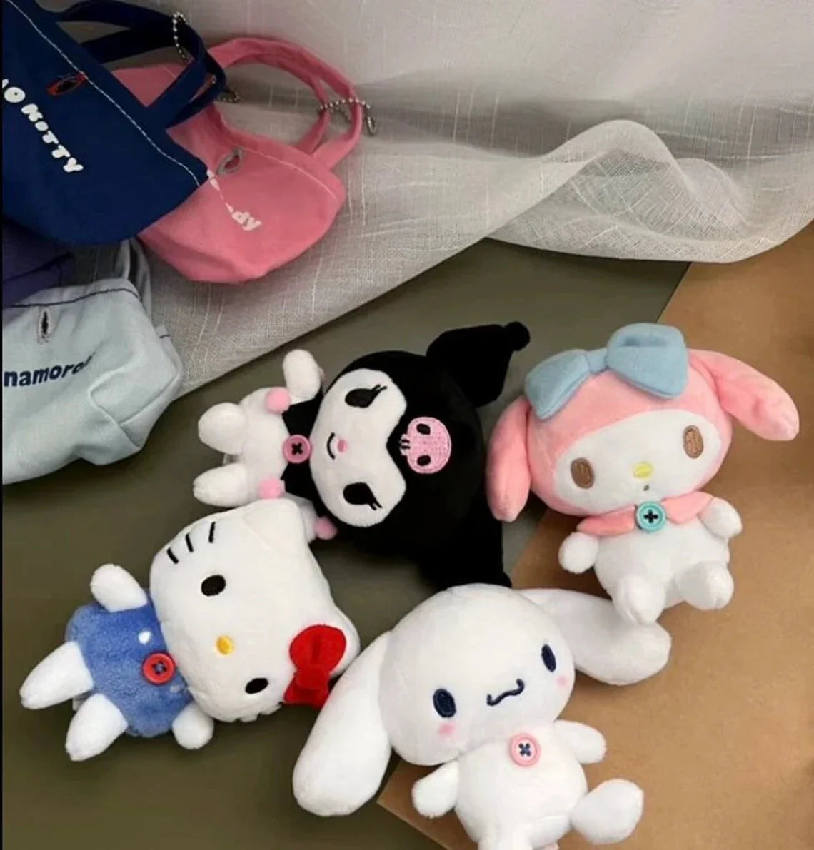 Sanrio Hello Kitty My Melody Kuromi Cinnamoroll Mini Plush Doll with Bag Keychain KawaiiGiftLand