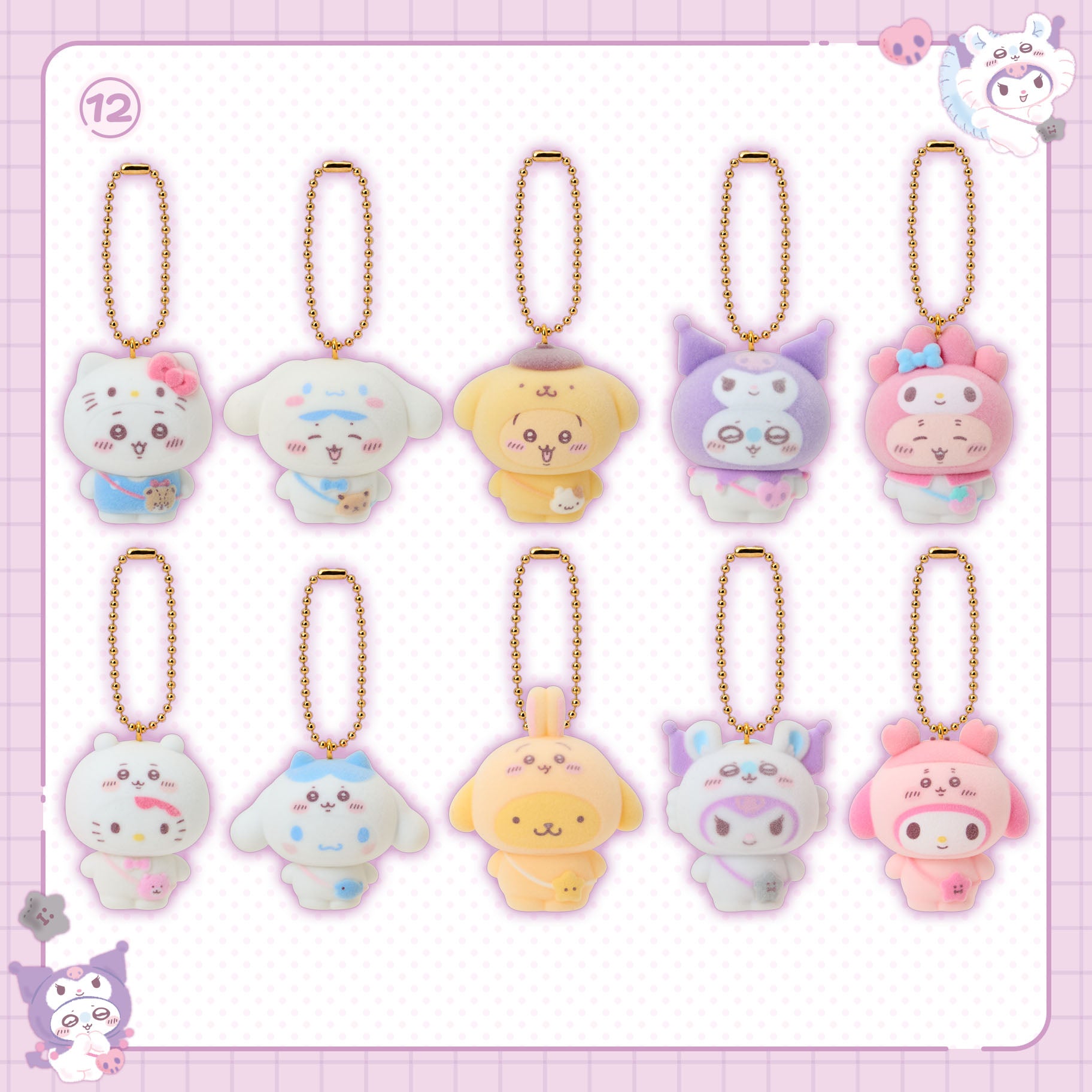 [Pre-Order] Japan ChiiKawa X Sanrio Series 4 | ChiiKawa Hachiware Usagi Momonga Crab Crossover Sanrio Characters Costume Cute Plush Plastic Mini Figure Keychain Mystery Blind Box - Kawaii items Room Decoration